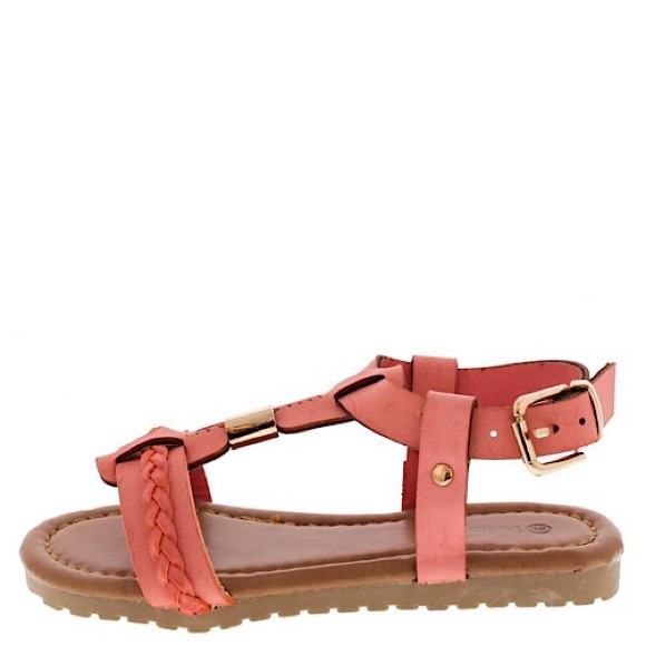 T-Strap Girls Sandals..Color: Coral/Gold...Sz: 10 - Picture 2 of 3